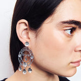 Petite Oval Moon with flowers Earrings