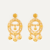 Petite Oval Moon with flowers Earrings