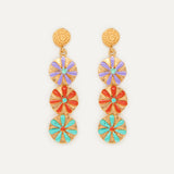 Three Enameled Phoenician Flowers Earrings