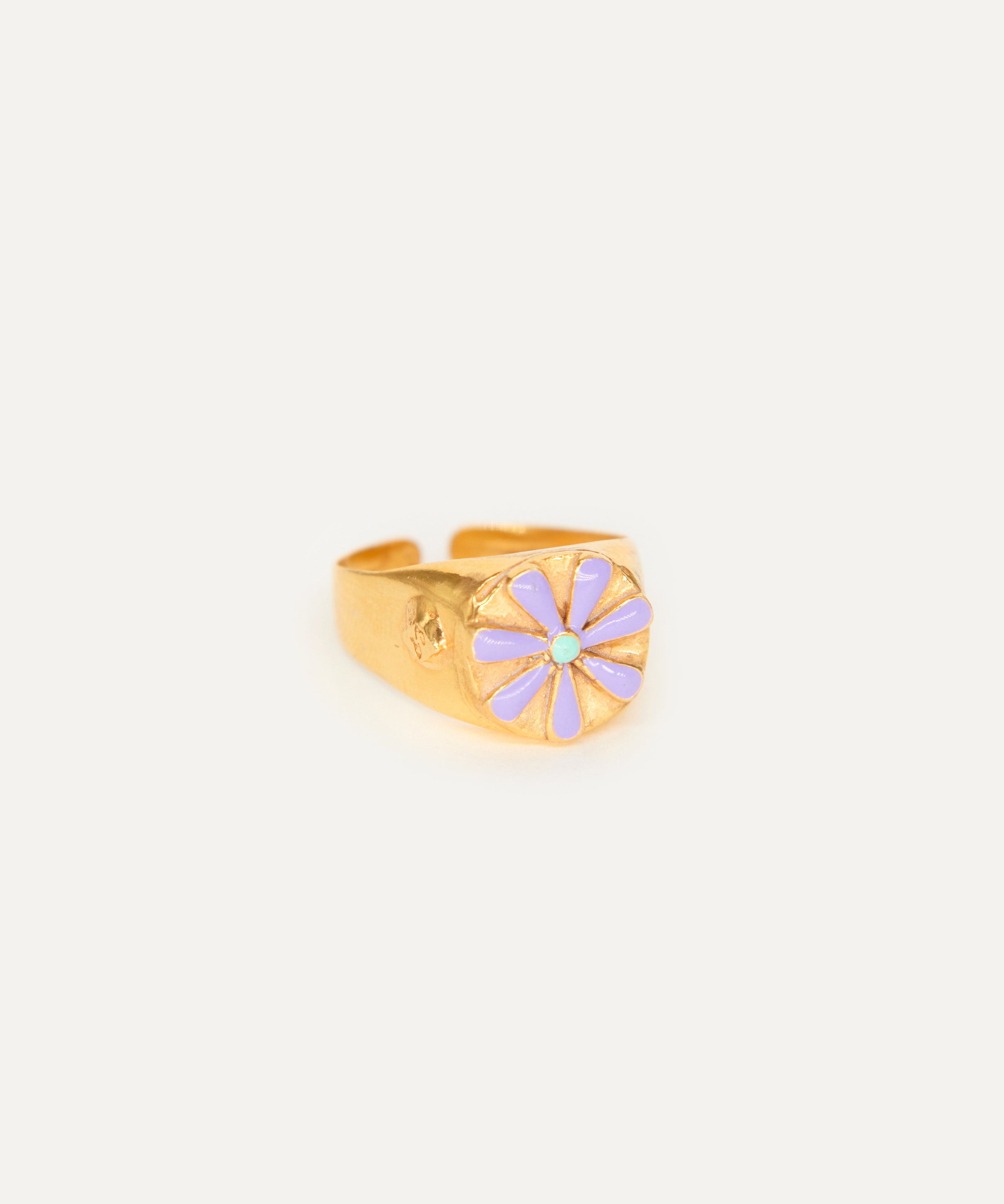 Enameled Phoenician Flower Signet Ring