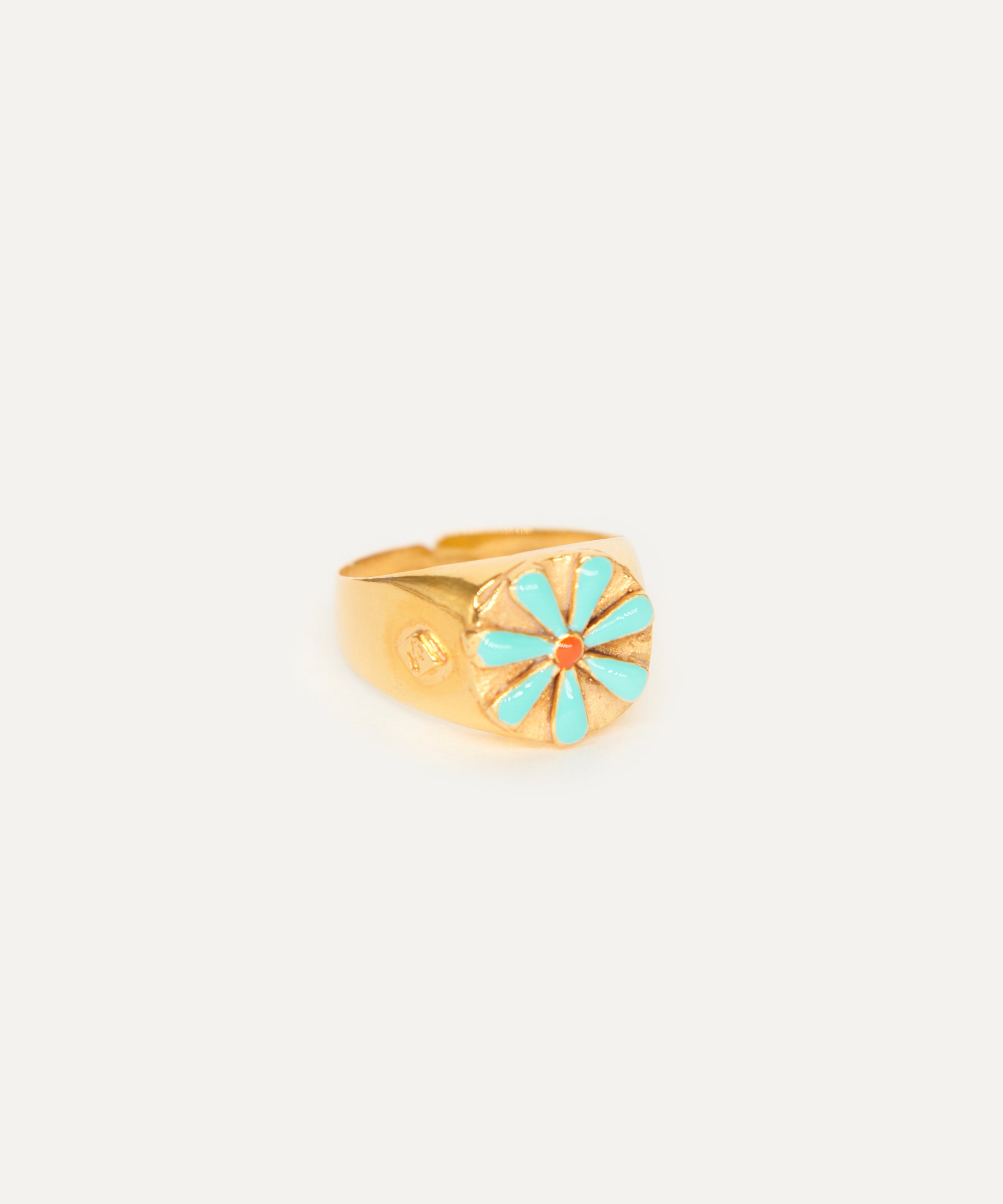 Enameled Phoenician Flower Signet Ring