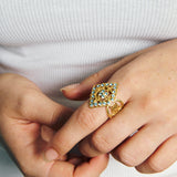 Anillo Rombo Pla petit con cristales