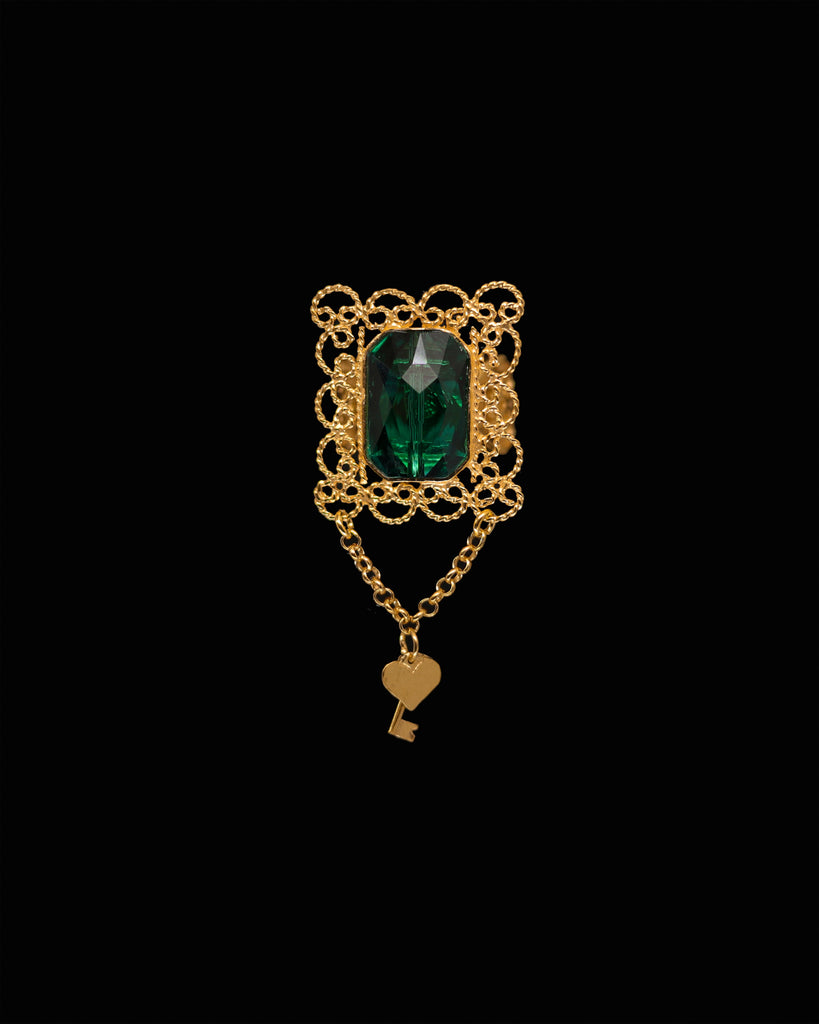 Anillo rectangular de filigrana con cristal y cadena
