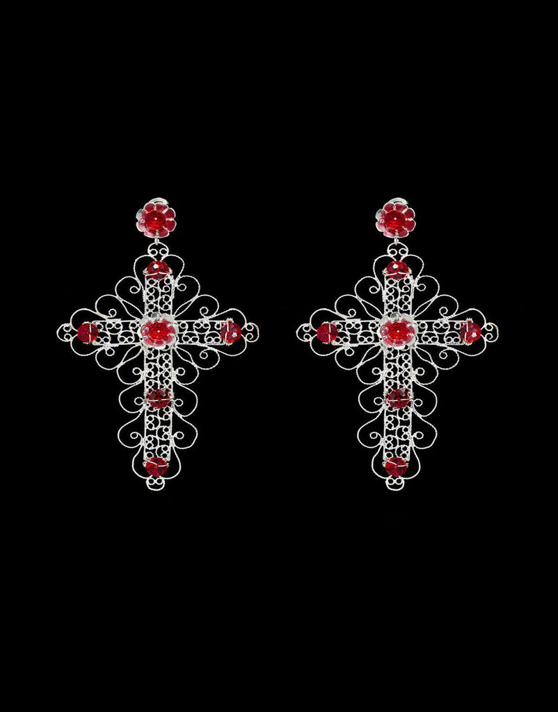 Pendiente cruz de filigrana con swarovski